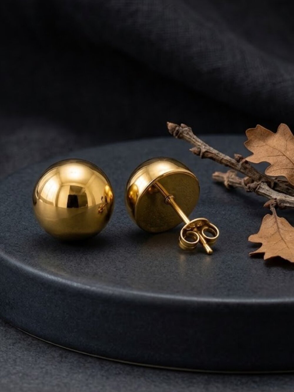Gold Dome Stud Earrings Chunky Half Sphere Ball Clean Girl Stainless 0.5"